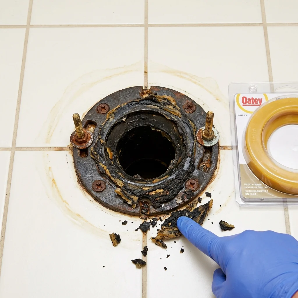 Failed wax ring showing water seepage at the base of a toilet in a Hanover, NH home