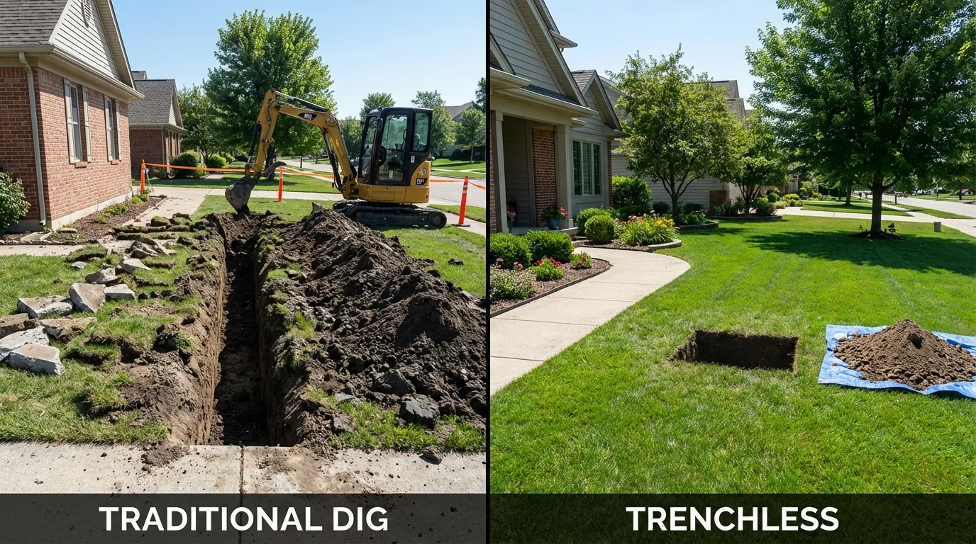 Trenchless sewer repair with minimal yard damage versus traditional excavation in Hanover, NH